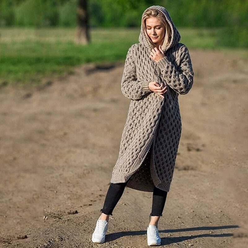 Damen Strick Kapuze Strickjacke | Lang