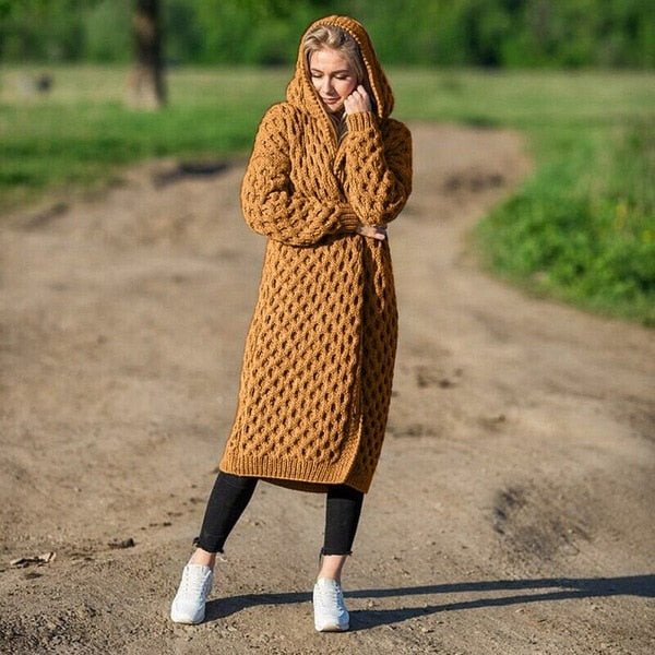Damen Strick Kapuze Strickjacke | Lang