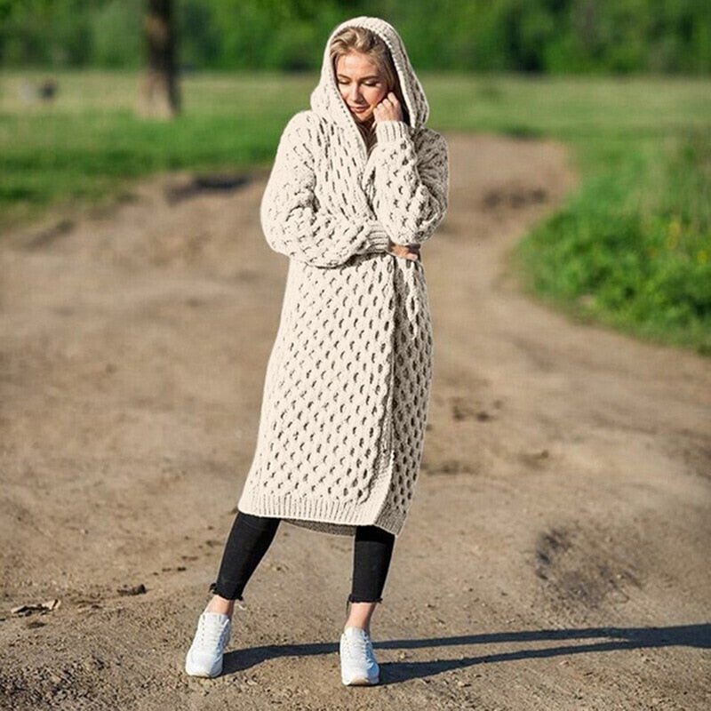 Damen Strick Kapuze Strickjacke | Lang