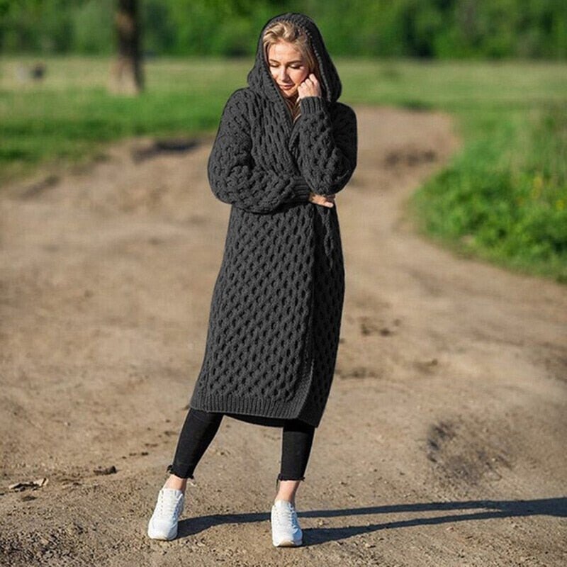 Damen Strick Kapuze Strickjacke | Lang