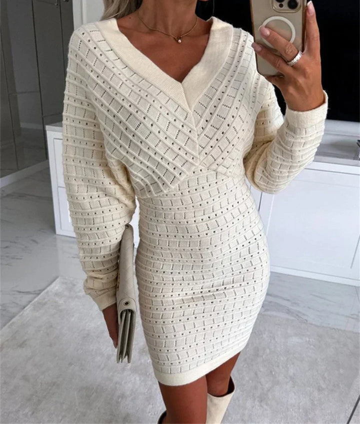 Damen Strickkleid mit V-Ausschnitt - Lozenda