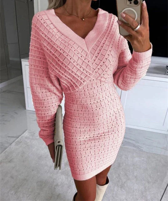 Damen Strickkleid mit V-Ausschnitt - Lozenda
