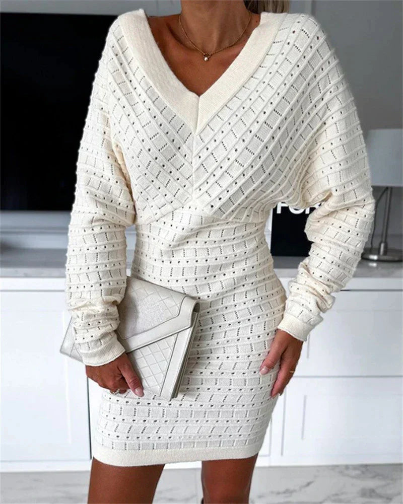 Damen Strickkleid mit V-Ausschnitt - Lozenda