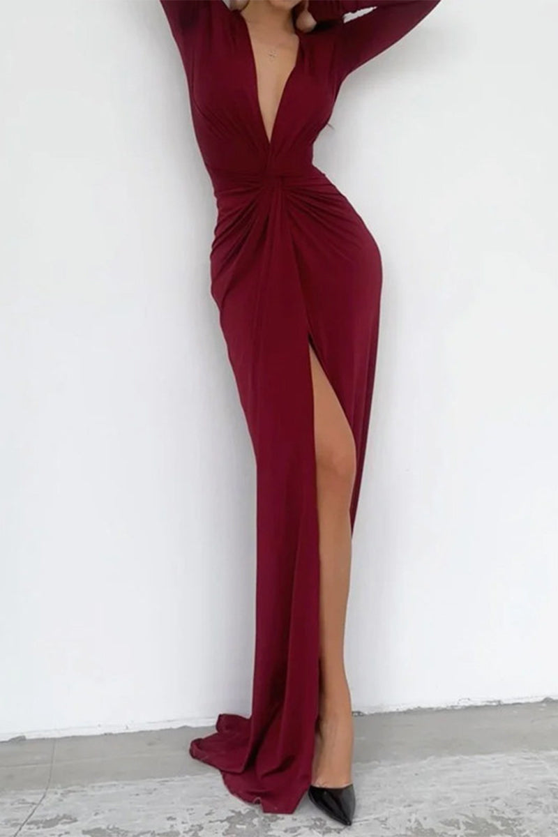 Damen V-Ausschnitt Falten Maxi Kleid - Maya