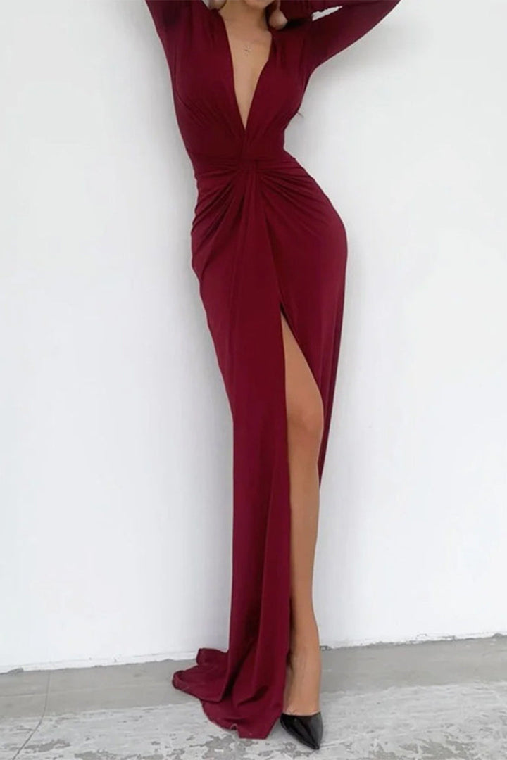 Damen V-Ausschnitt Falten Maxi Kleid - Maya