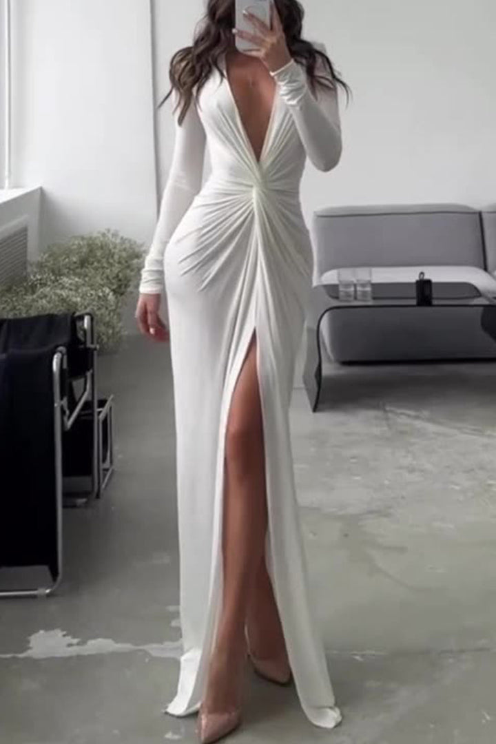 Damen V-Ausschnitt Falten Maxi Kleid - Maya