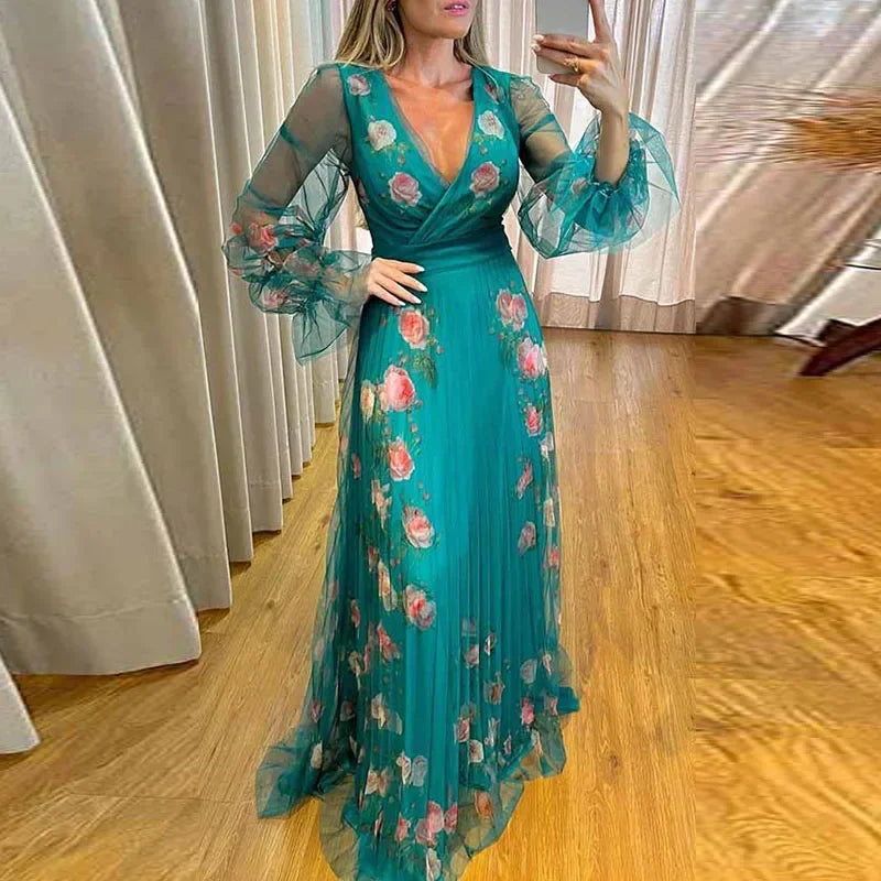 Damen V-Ausschnitt Hochzeits Maxi Kleid - Heidi