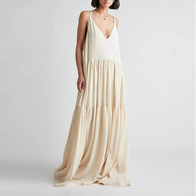 Damen V-Ausschnitt Sommer Maxi Kleid – Arielle