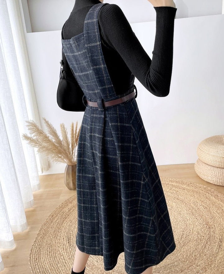 Damen Vintage Karierter Midi Kleid - Elise