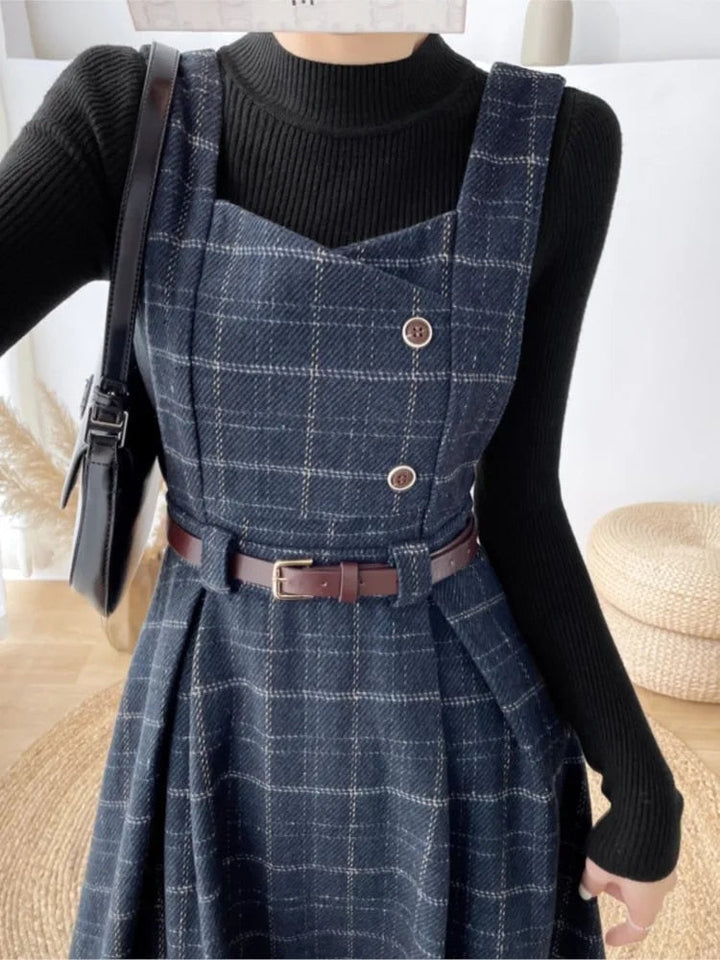 Damen Vintage Karierter Midi Kleid - Elise