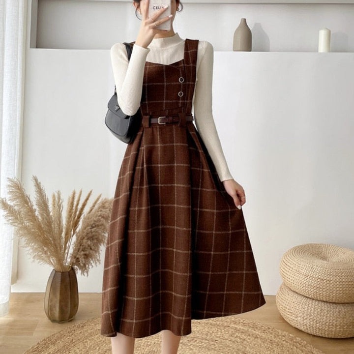 Damen Vintage Karierter Midi Kleid - Elise