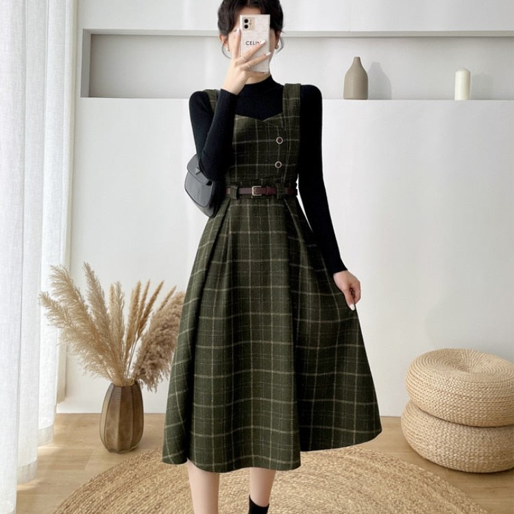 Damen Vintage Karierter Midi Kleid - Elise