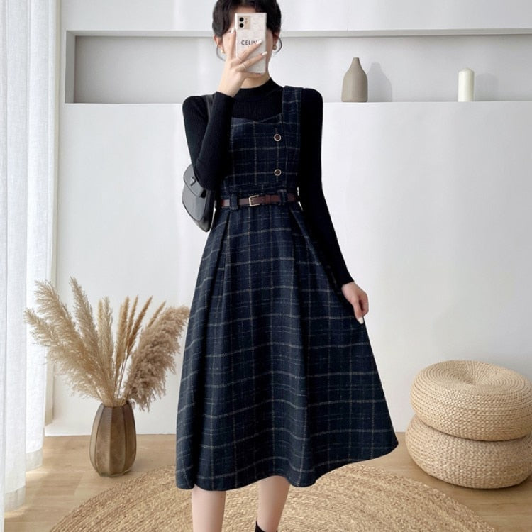 Damen Vintage Karierter Midi Kleid - Elise