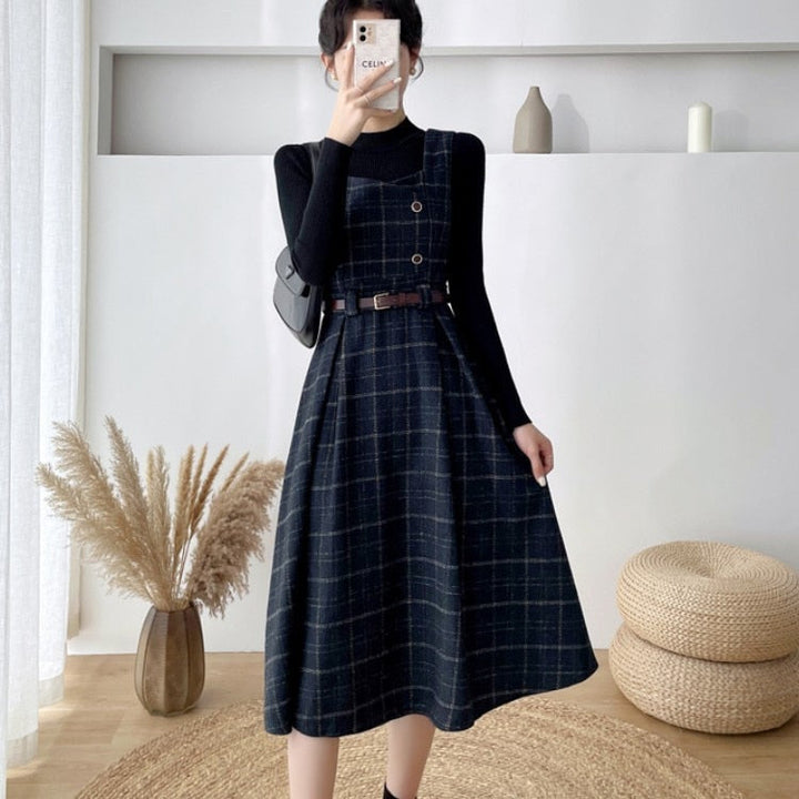 Damen Vintage Karierter Midi Kleid - Elise