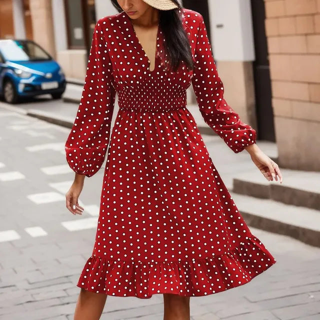 Damen Vintage Polka Dot Midi Kleid - Ivy