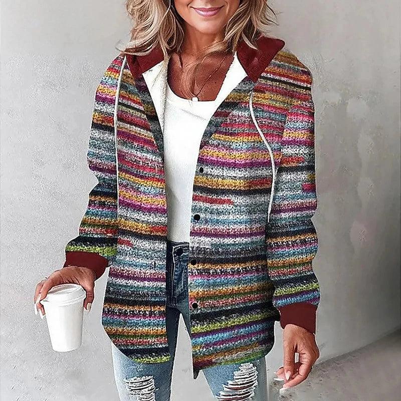 Damen Warme Kapuze Strickjacke | Knopf Daunen