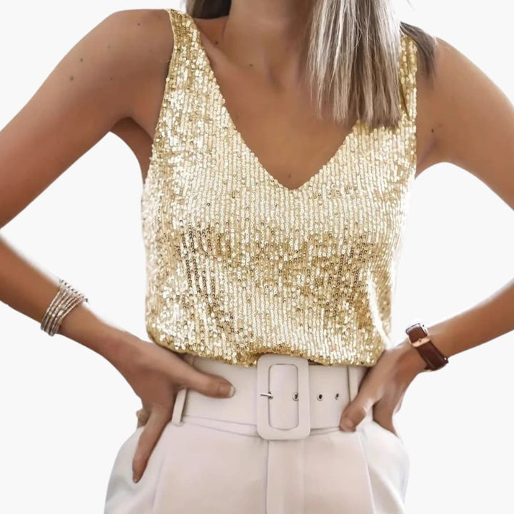 Bluse Damen Pailletten V-Ausschnitt – Eleganter Hingucker