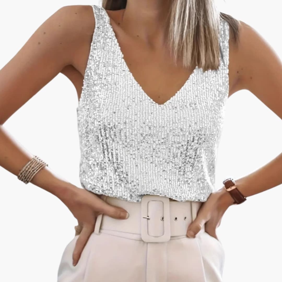 Bluse Damen Pailletten V-Ausschnitt – Eleganter Hingucker