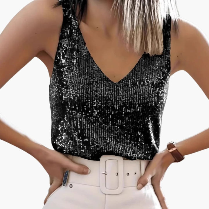 Bluse Damen Pailletten V-Ausschnitt – Eleganter Hingucker