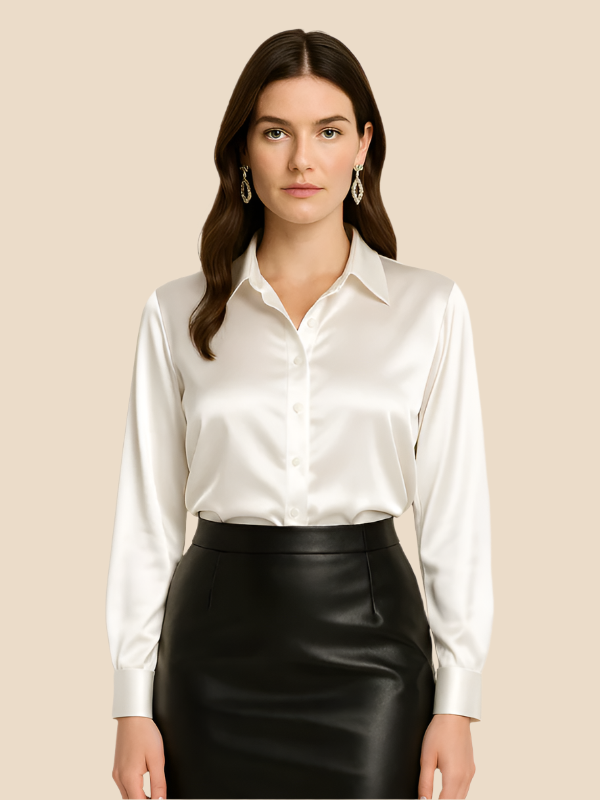 Damenbluse | Klassischer Hemdkragen & eleganter Fall