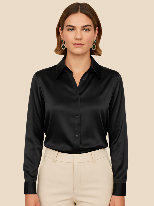 Damenbluse | Klassischer Hemdkragen & eleganter Fall