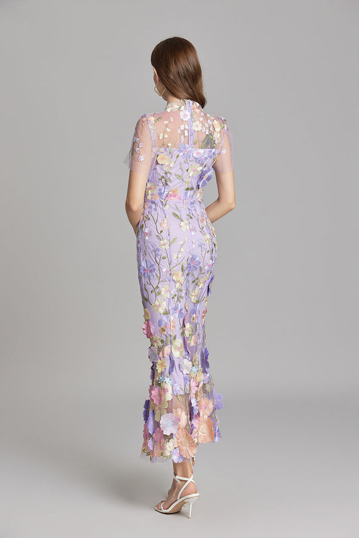 Damenkleid Maxi | 3D-Blüten-Optik & definierte Silhouette