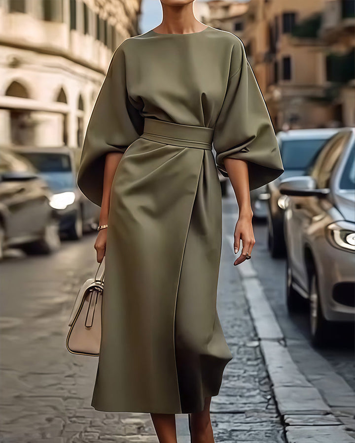 Damenkleid Midi | Bindegürtel & Definierte Silhouette