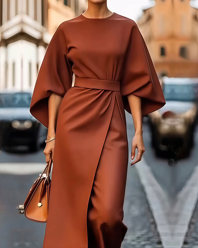 Damenkleid Midi | Bindegürtel & Definierte Silhouette