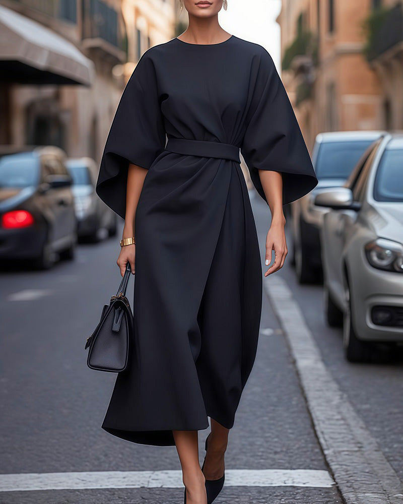 Damenkleid Midi | Bindegürtel & Definierte Silhouette