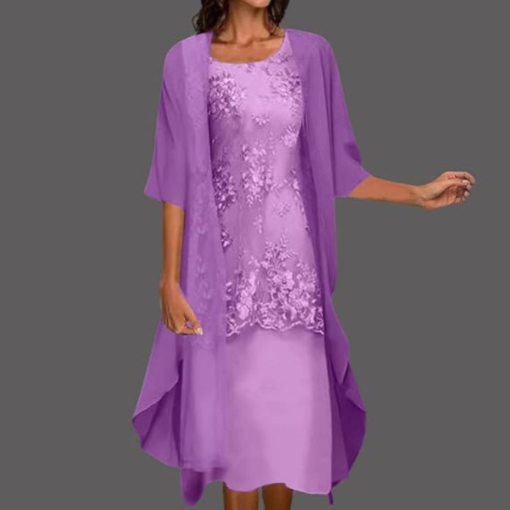 Damenkleid Midi | Cape-Layering & Elegante Spitzen-Optik
