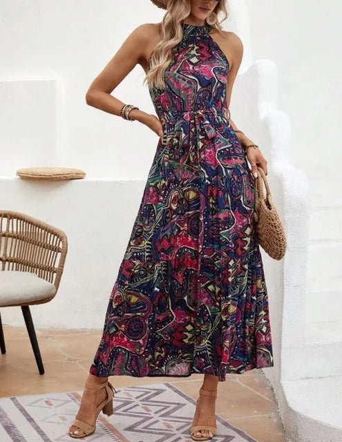 Damen's Gedrucktes Halfter Hals Maxi Kleid - Philine