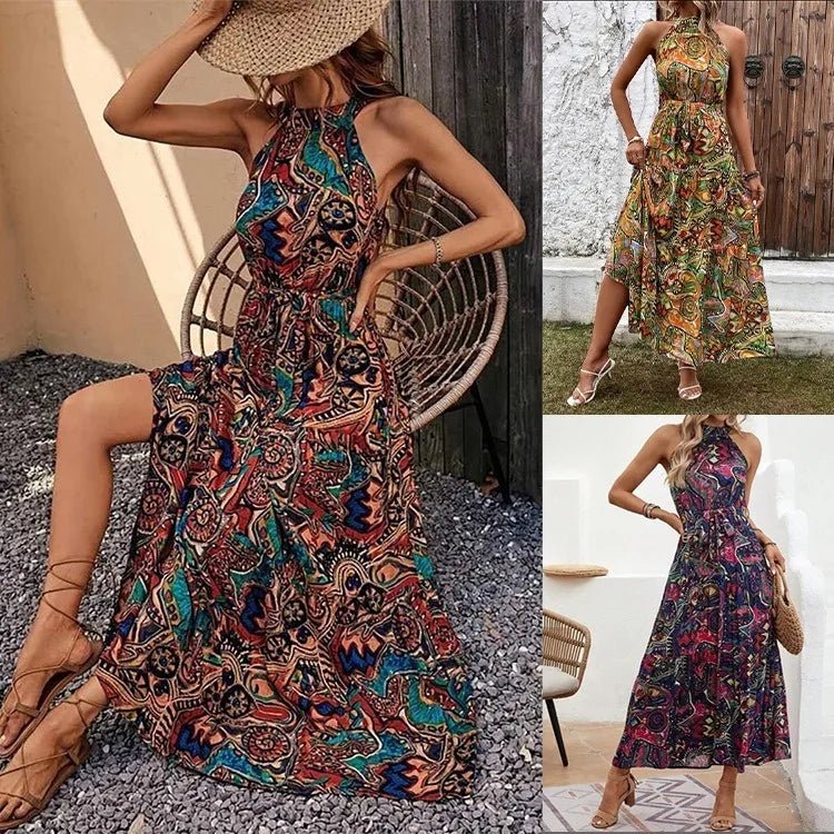 Damen's Gedrucktes Halfter Hals Maxi Kleid - Philine