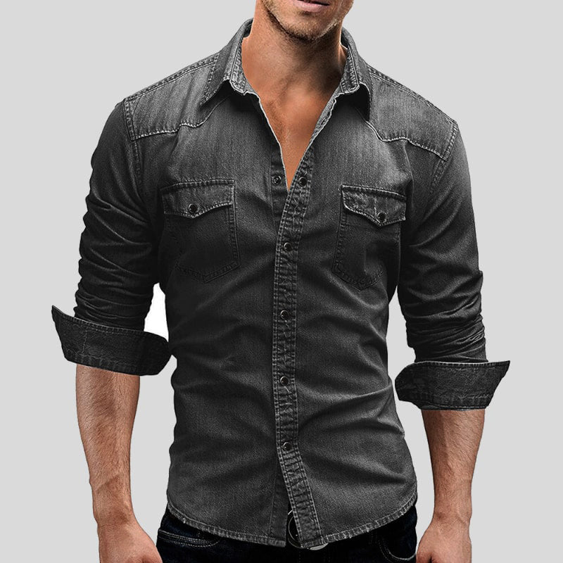 Denim Hemd Herren | Druckknopfleiste & Brusttaschen