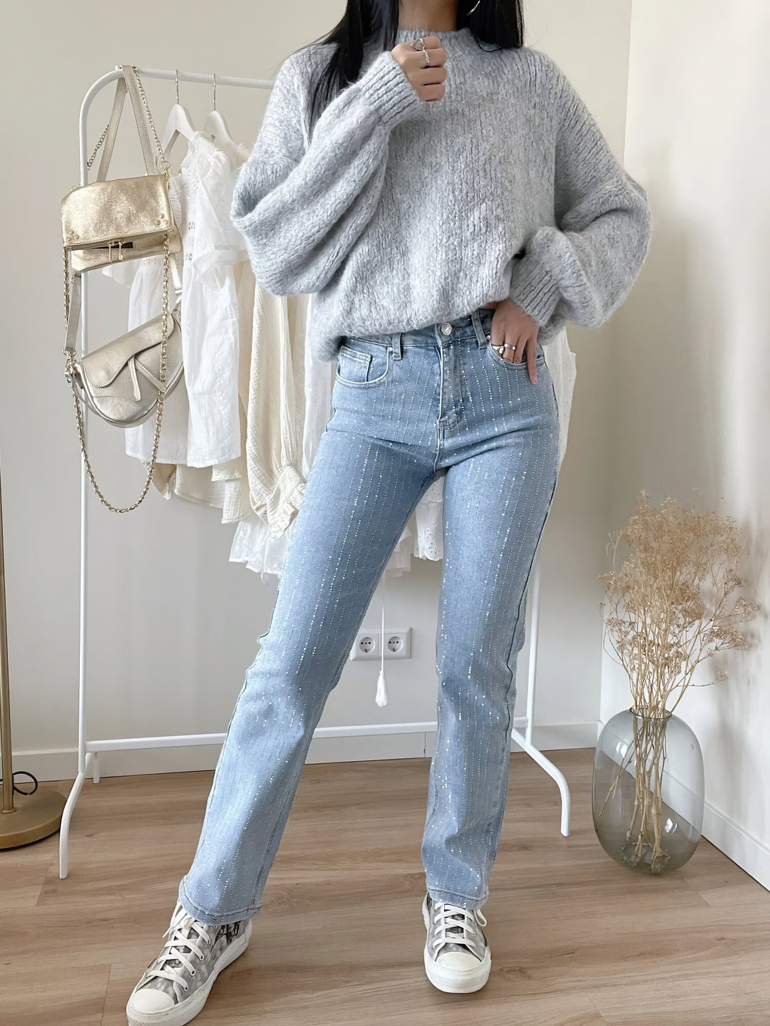 Denim Jeans Glänzende Damen | Strassdetails & Zeitloser Straight-Cut