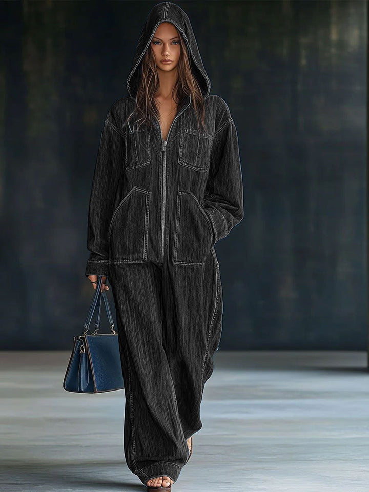 Denim Jumpsuit Damen | Kapuze & Reißverschluss für lässigen Komfort