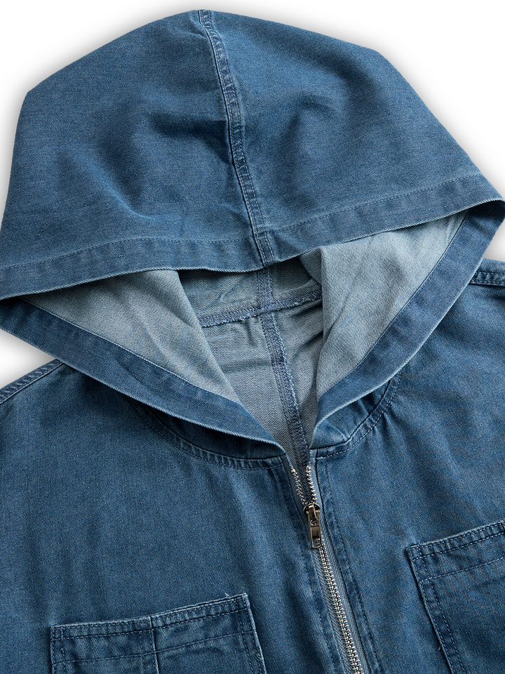 Denim Jumpsuit Damen | Kapuze & Reißverschluss für lässigen Komfort