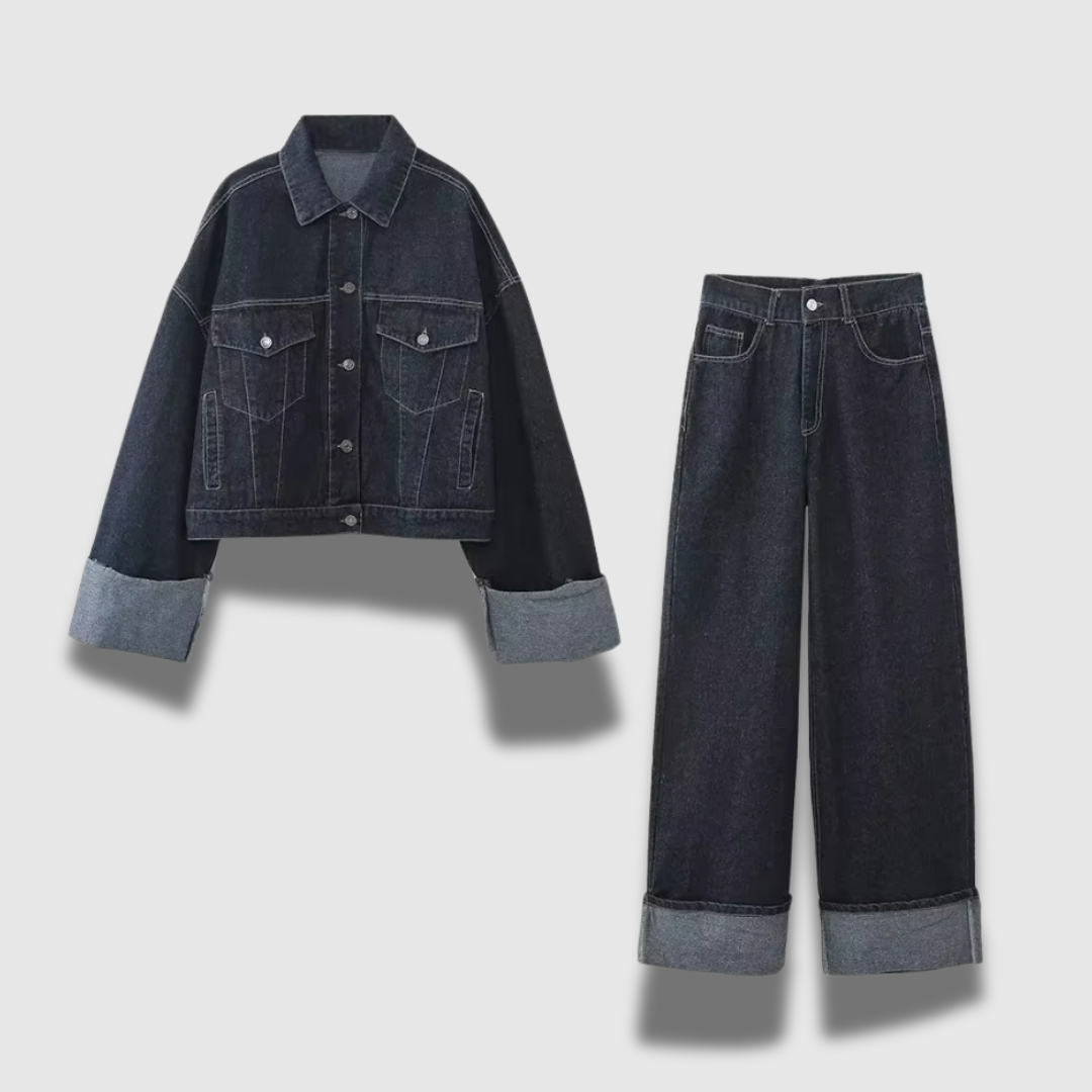 Set Donna Pantaloni e Giacca Denim Vestibilità Classica