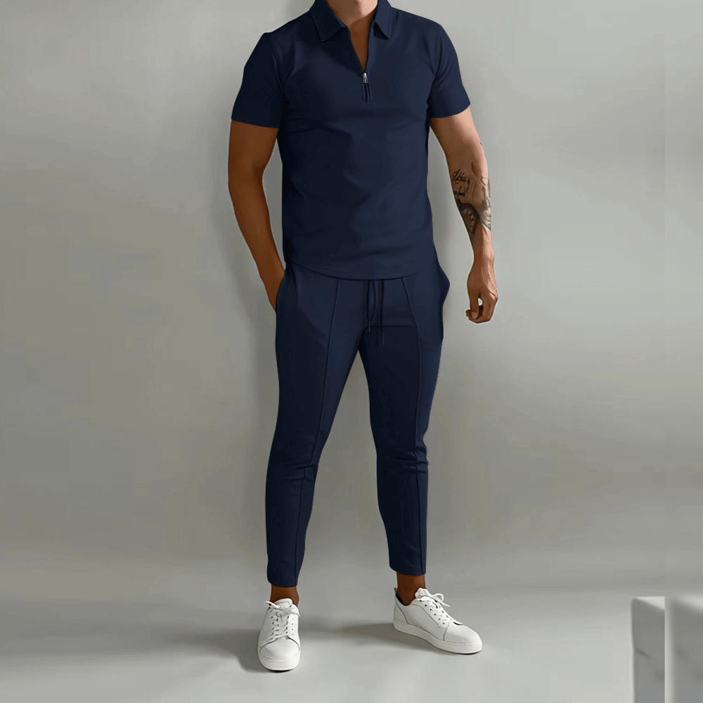 Bruno | Herren Freizeit-Poloshirt mit Reißverschluss, 2-teiliges Set