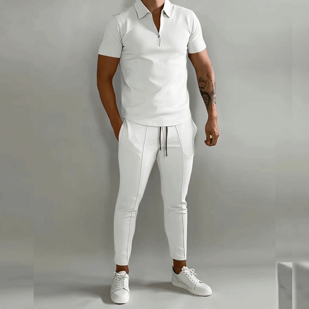 Bruno | Herren Freizeit-Poloshirt mit Reißverschluss, 2-teiliges Set