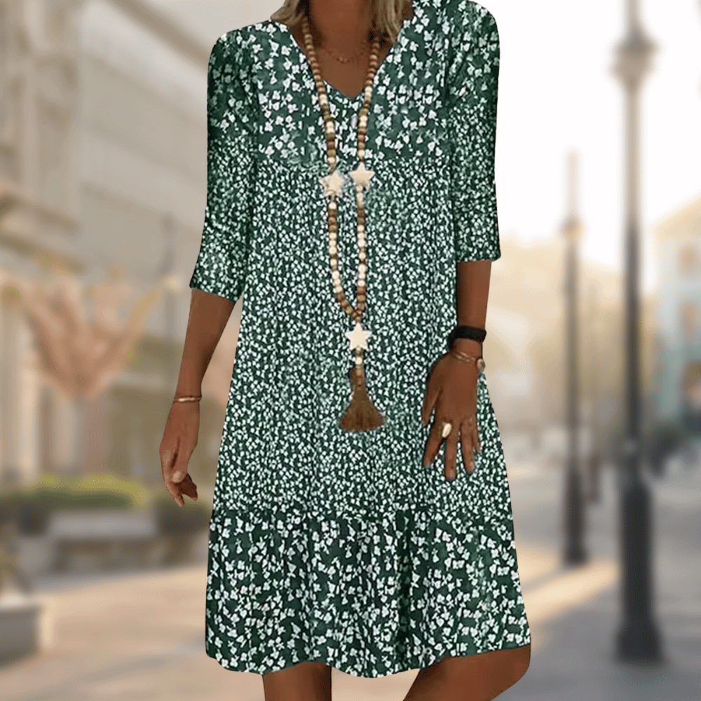 Emma – Gemustertes Midikleid mit 3/4-Ärmeln