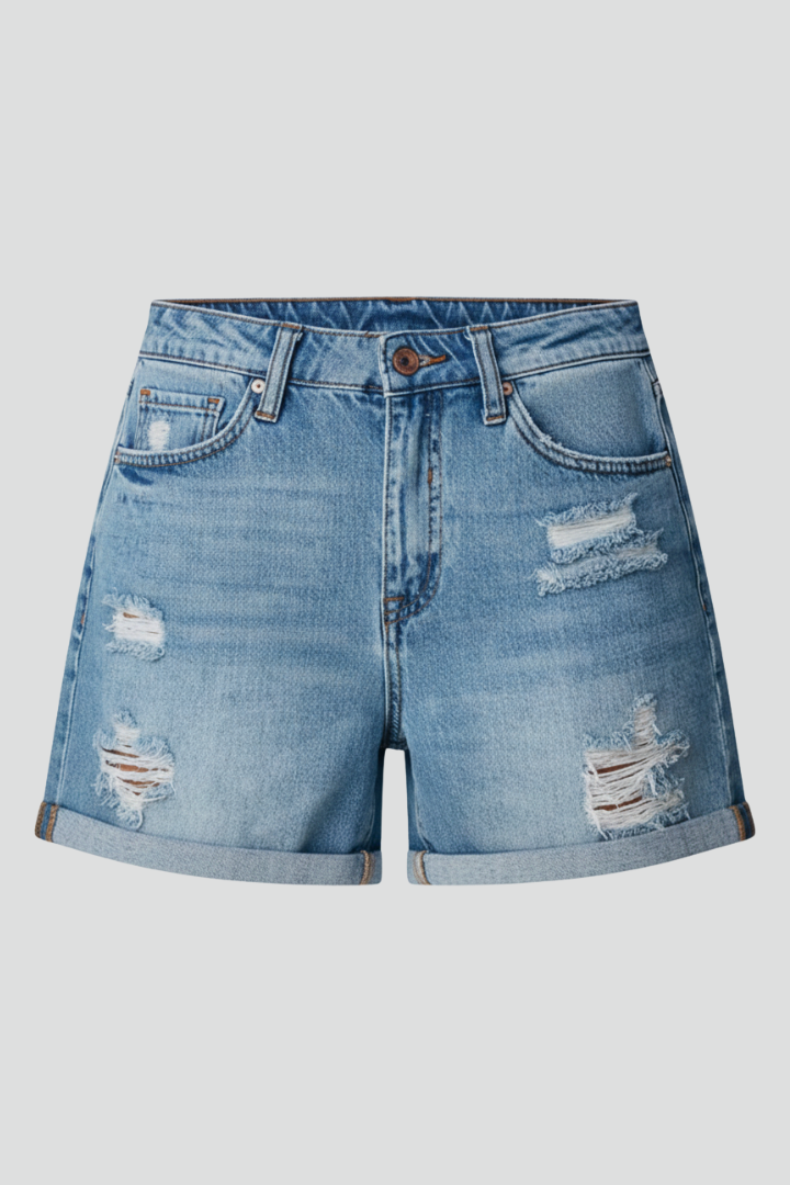 Carolin | Damen-Casual-Shorts mit Distressed-Optik und Fransen-Saum