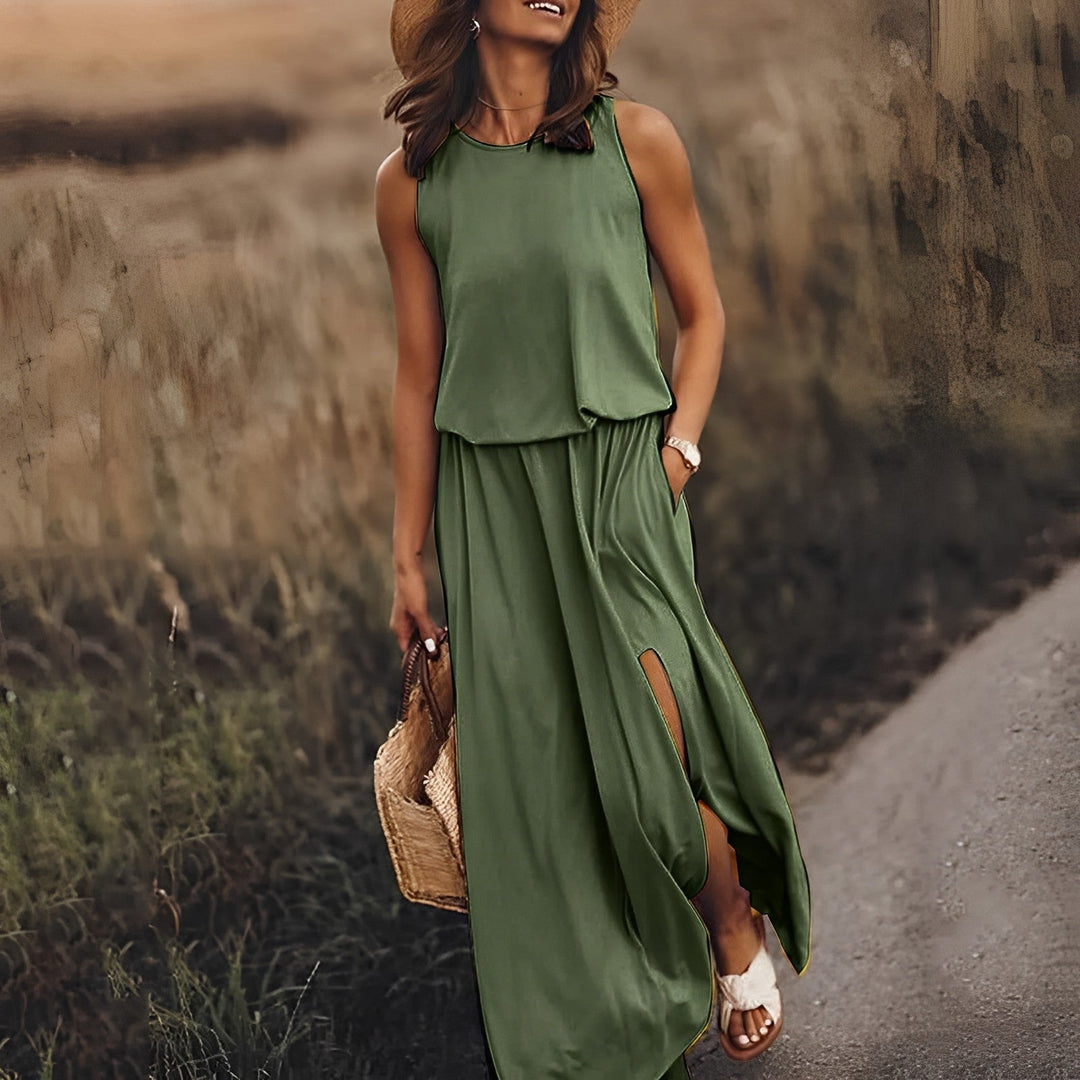 Maxikleid Damen ärmellos mit Seitenschlitz