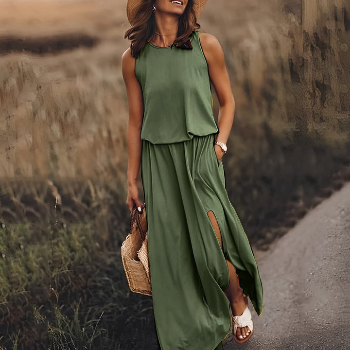 Maxikleid Damen ärmellos mit Seitenschlitz