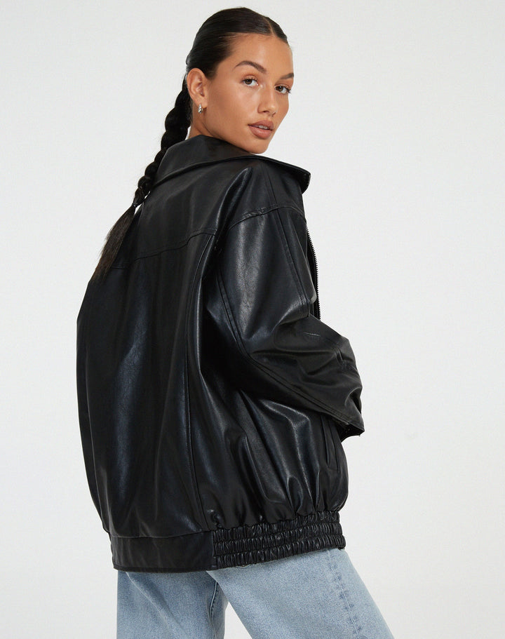 Oversize-Bomberjacke aus Leder für Damen