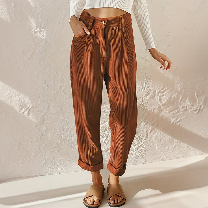 Damen Hohe Taille Cord Hosen
