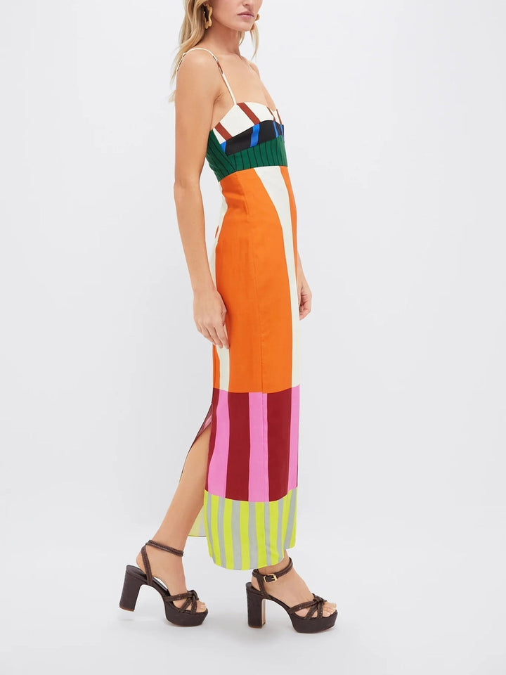 Elegantes Sommerkleid Damen gestreift Spaghettiträger