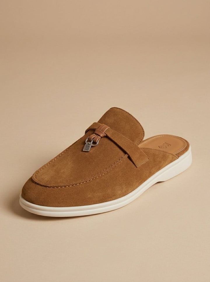 Loafer Herren | Offener Mule-Slipper mit Wildleder-Optik & Metallanhänger
