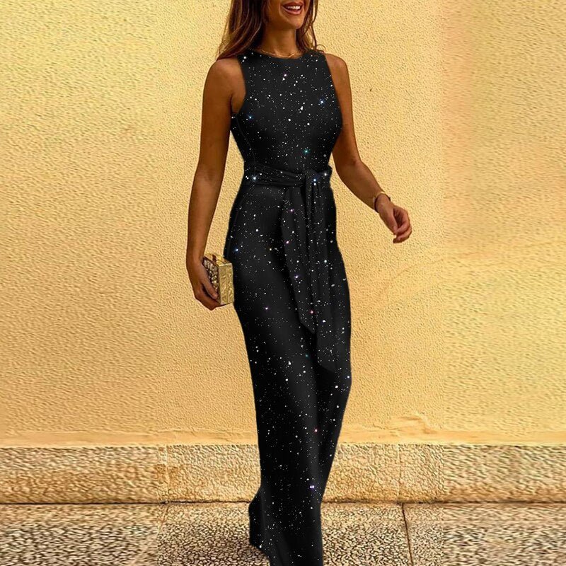 Einteiler Damen Jumpsuit | Pailletten-Glanz & Taillenbetont