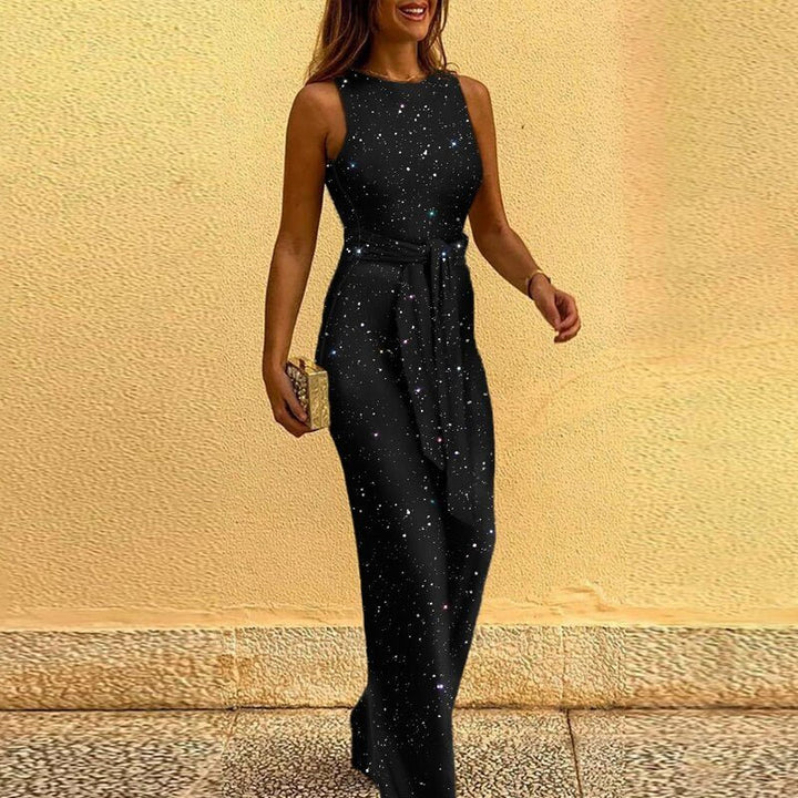 Einteiler Damen Jumpsuit | Pailletten-Glanz & Taillenbetont