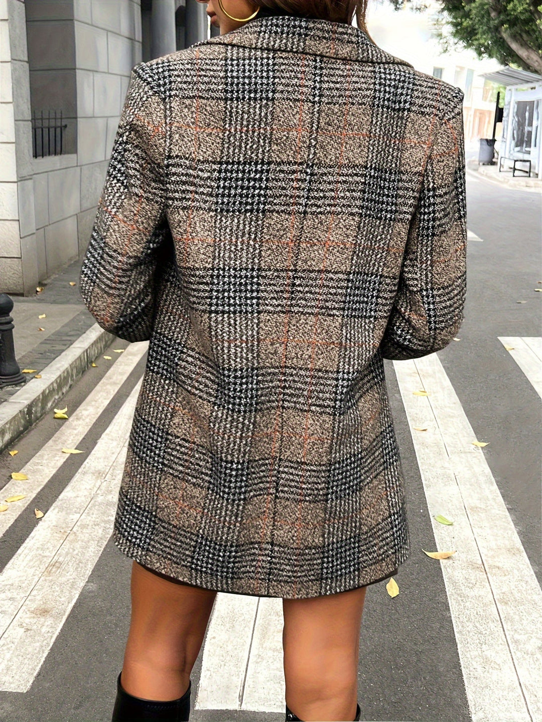 Elegant Plaid Long Sleeve Pockets